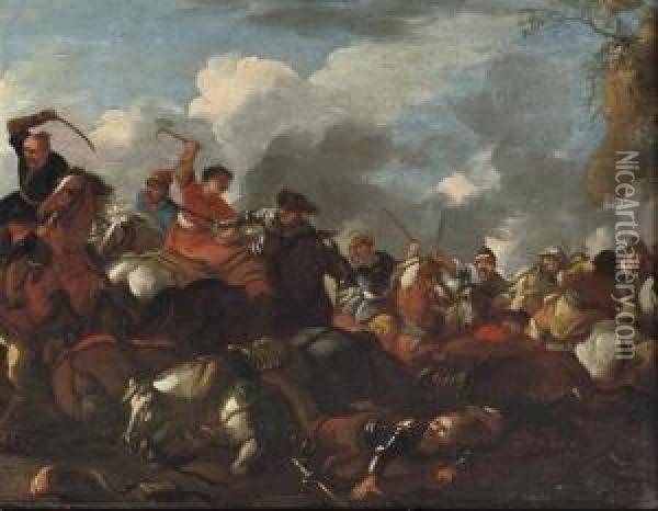 A Cavalry Engagement Between Turcs And Christians Oil Painting - Marzio Masturzio