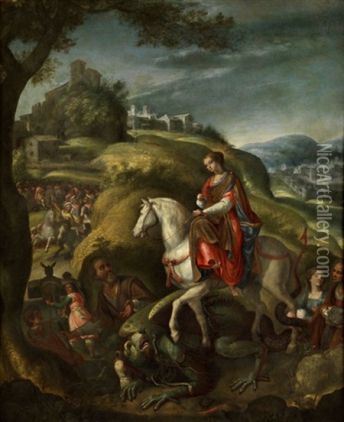 Die Heilige Margarethe Zu Pferd Oil Painting - Pietro De Lignis