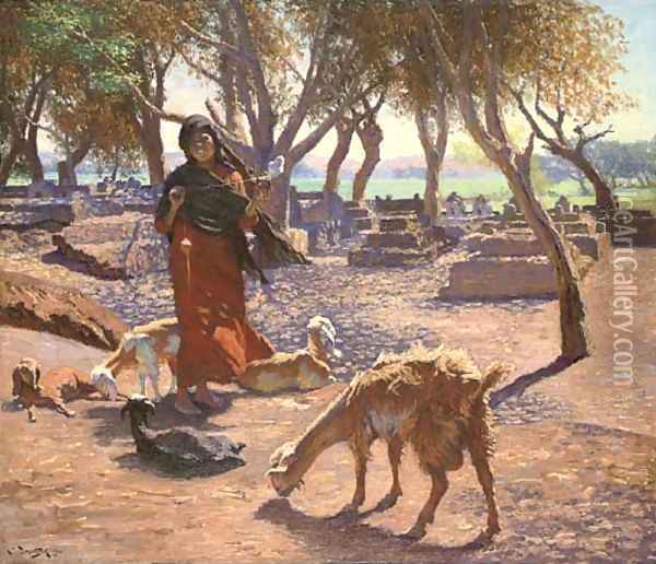 La petite chevriere de Choubrah, Egypte Oil Painting - Ludwig Deutsch