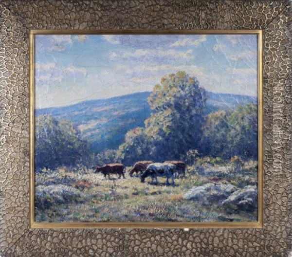 Spring Landscape With Cows Grazing On A Hill Oil Painting - George Arthur Hays