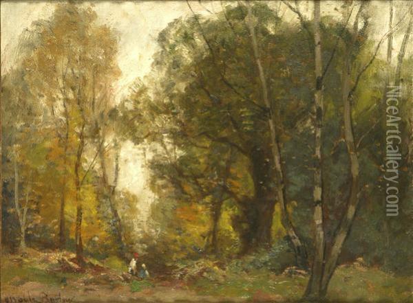 Figures In A Wooded Clearing Oil Painting - John Noble Barlow