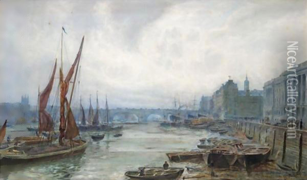 Shipping On The Thames Oil Painting - Thomas Marie Madawaska Hemy