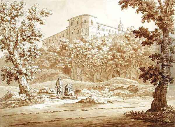 Convent at Valmontone from a volume of 66 views drawn from nature in the neighbourhood of Rome and Abruzzo Oil Painting - Sir Richard Colt Hoare