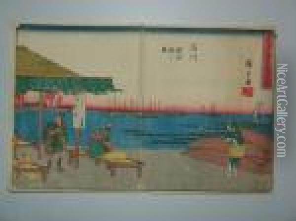 Shinagawa Oil Painting - Utagawa or Ando Hiroshige