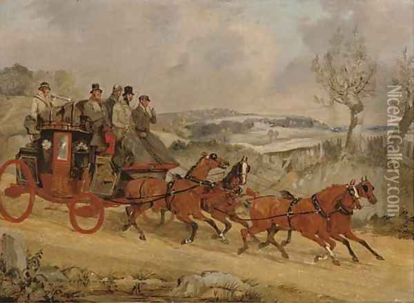 A coach and four in a winter landscape Oil Painting - Henry Thomas Alken