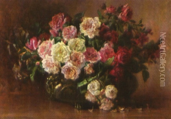 Stillleben Mit Roten Und Weissen Rosen Oil Painting - Louis Letsch