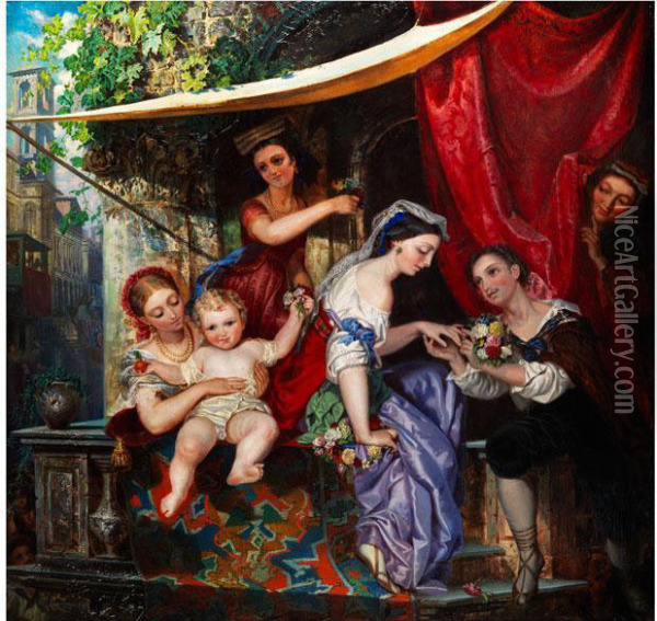Italienische Verlobung Auf Dembalkon Oil Painting - Carl Ludwig Friedrich Becker