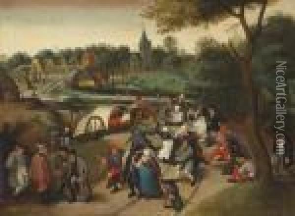 Peasants Returning From A Village Kermesse Oil Painting - Pieter The Younger Brueghel