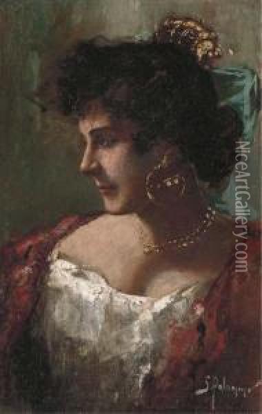 A Young Beauty; And Another Similar Oil Painting - S. Palamino