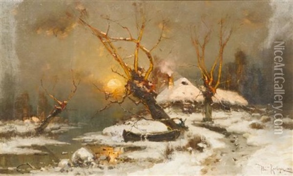 Russian Forrest In Winter Oil Painting - Yuliy Yulevich (Julius) Klever