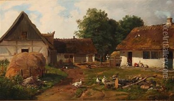 Summer Idyll At A Danish Farm Oil Painting - Vilhelm (Joh. V.) Zillen