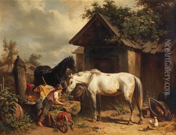 By The Farmhouse Oil Painting - Adolph van der Venne
