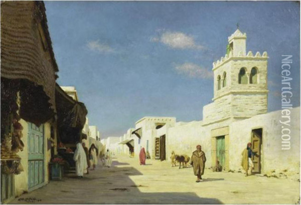 Une Rue A Tunis Oil Painting - August Le Gras