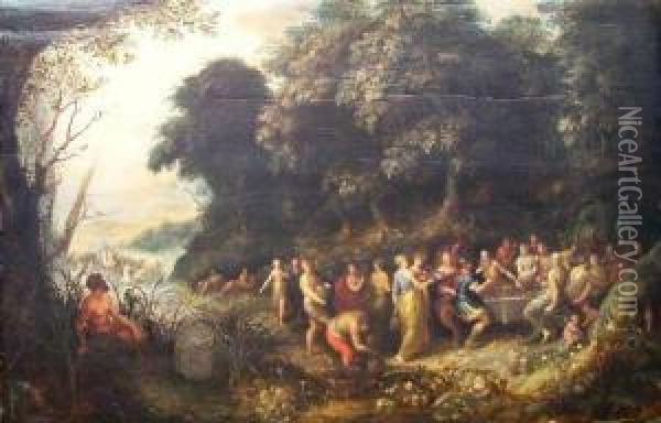 Feast Of The Gods With Neptune And Amphitrite In Background Oil Painting - Abraham Govaerts