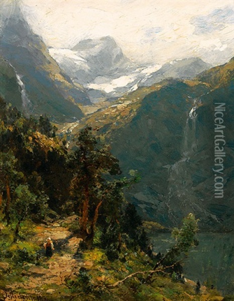 Hochgebirgslandschaft An Einem Sommertag Oil Painting - Carl August Heinrich Ferdinand Oesterley