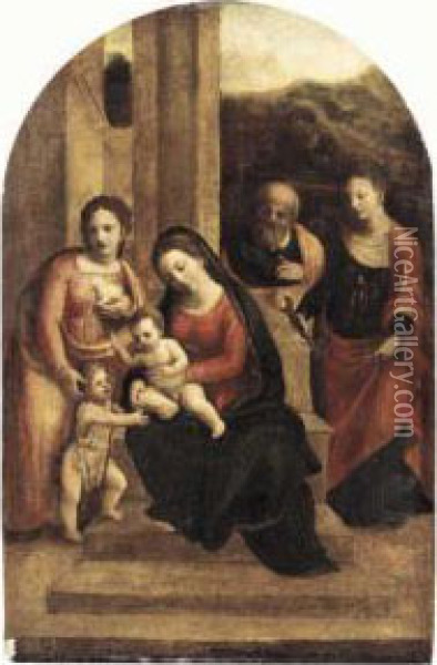The Holy Family With Saint Agnes, Saint John The Baptist And Saint Agatha Oil Painting - Garofalo
