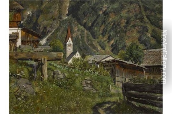 Gebirgsdorf Oil Painting - Johann Frank Kirchbach