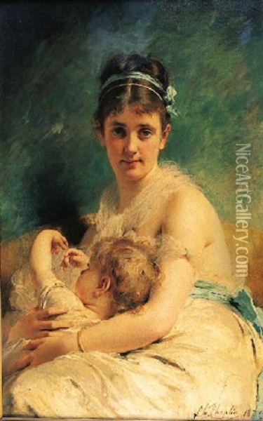 A Comforting Moment Oil Painting - Charles Joshua Chaplin