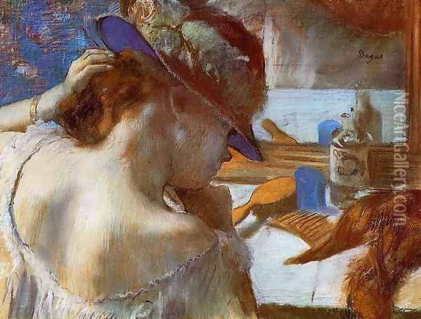 At The Mirror Oil Painting - Edgar Degas