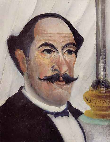 Self Portrait Of The Artist With A Lamp Oil Painting - Henri Julien Rousseau