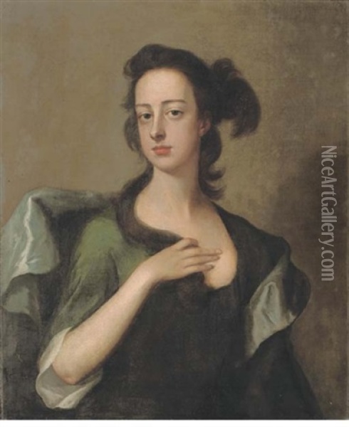 Portrait Of Margaret Cavendish Bentinck, 2nd Duchess Of Portland In A Green Dress Oil Painting - Michael Dahl