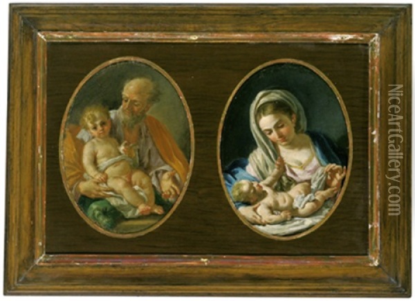 San Giuseppe Con Il Bambino Gesu  (+ La Madonna Con Il Bambino; Pair) Oil Painting - Francesco de Mura