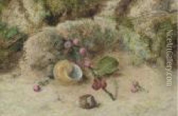 Still Life Of A Shell And Berries On A Mossy Bank Oil Painting - William Henry Hunt