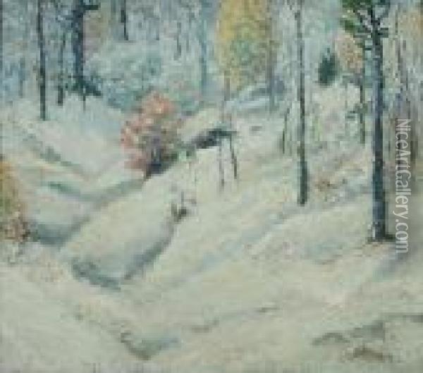 Snow Flurry, Long Island Oil Painting - Ernest Lawson