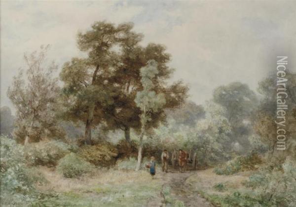 Figures On A Wooded Path Oil Painting - Jan Willem Van Borselen