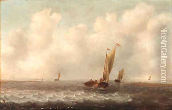 A Dutch kaag and other shipping in choppy seas Oil Painting - Jan Porcellis