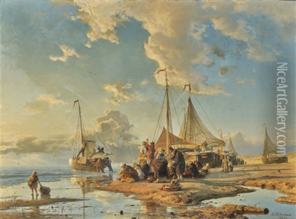 Dutch Fishermen After The Catch Oil Painting - Andreas Achenbach