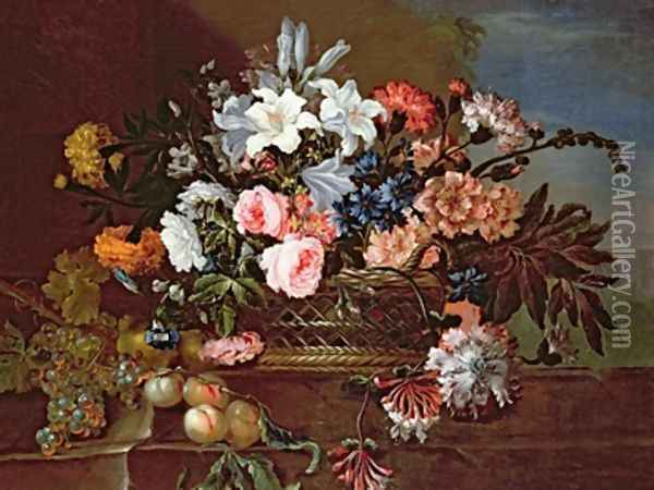Still Life of Flowers in a Basket Oil Painting - Antoine (Baptiste M.) Monnoyer