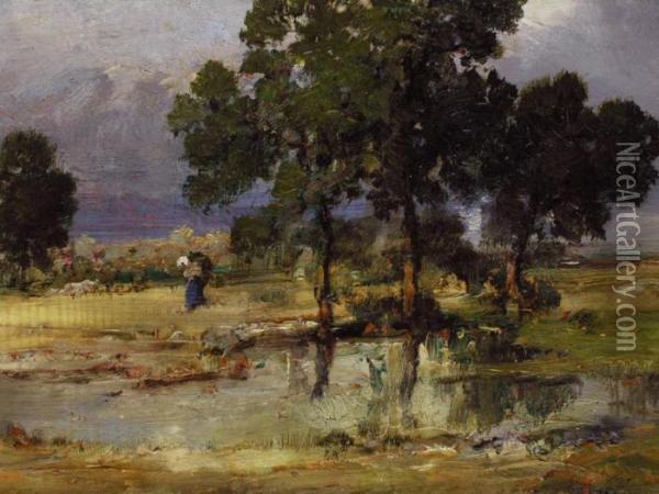 Moorlandschaft Mit Bauerin Oil Painting - Narcisse-Virgile D Az De La Pena