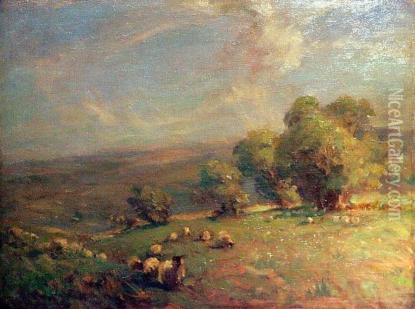 Sheep In Pasture Oil Painting - James Cadenhead