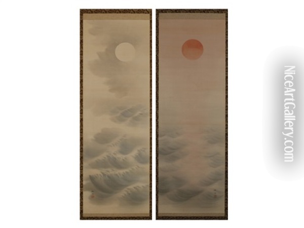 Sun And Moon (pair) Oil Painting - Fuko Matsumoto