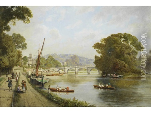 Boating On The Thames At Richmond Oil Painting - John Mulcaster Carrick
