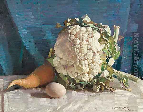 Egg and cauliflower still life Oil Painting - George Lambert
