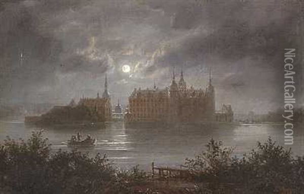 Frederiksborg Slot I Maneskin Oil Painting - Ferdinand Richardt