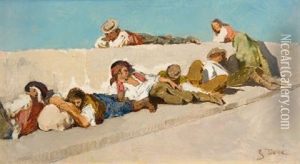 Vagabonds Sur Le Pont D'alcantra, A Tolede Oil Painting - Gustave Dore