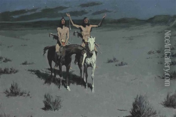 Pretty Mother Of The Night--white Otter Is No Longer A Boy Oil Painting - Frederic Remington