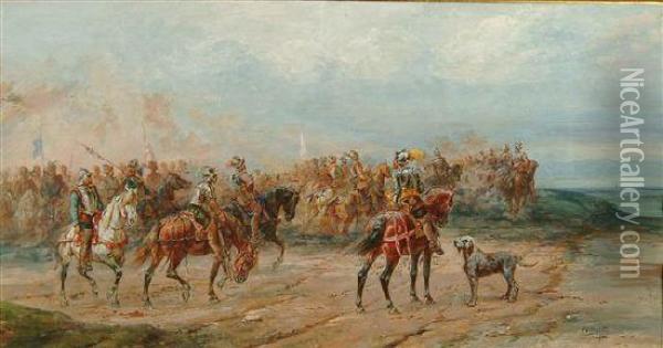 A Cavalry Troop With Dog Oil Painting - Olivier Pichat