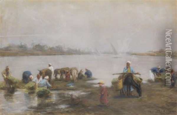 Fellahs Au Bord Du Nil Oil Painting - Leopold Alphons Mielich
