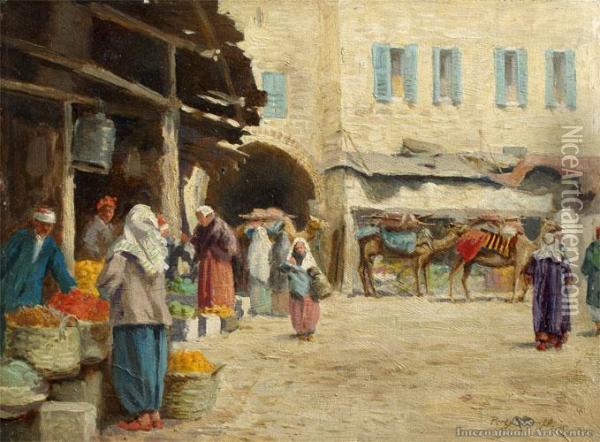 Corner Of A Square, Damascus Oil Painting - Percy Robert Craft