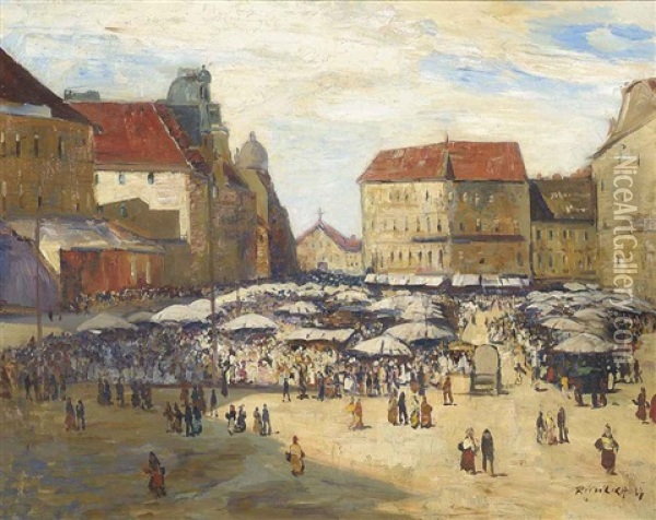 Market Day Oil Painting - Hans Ruzicka-Lautenschlaeger