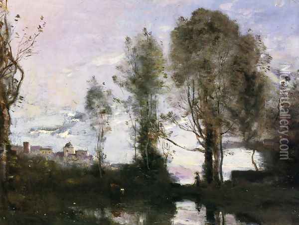 Edge of a Lake (also known as Souvenir of Italy) Oil Painting - Jean-Baptiste-Camille Corot