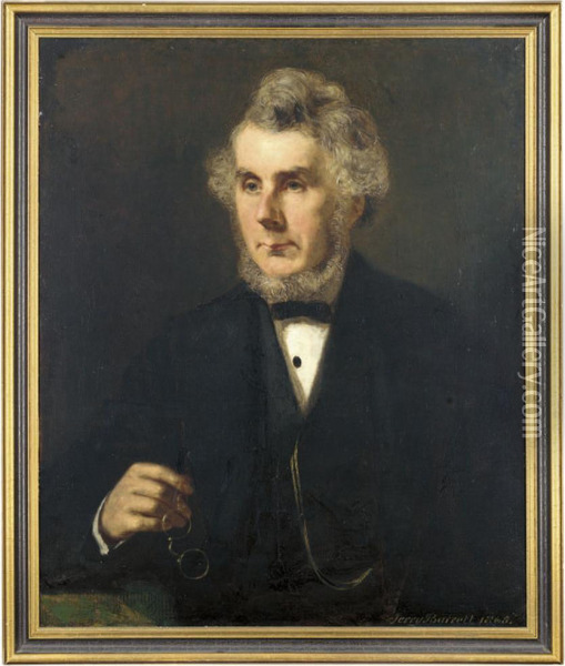 Portrait Of Mr. Dickinson, Half-length, In A Black Suit, Holding A Pair Of Spectacles Oil Painting - Jerry Barrett