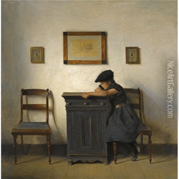 Ung Kvinde I Interior-young Girl In An Interior Oil Painting - Peter Vilhelm Ilsted