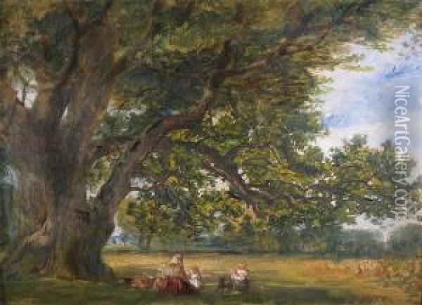 Figures Under Our Oak Tree Oil Painting - William Collins