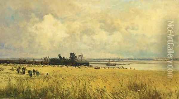 Medway with Reapers Oil Painting - William Lionel Wyllie