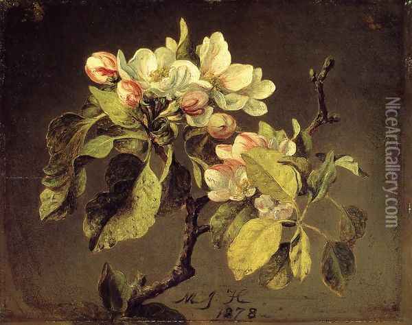 A Branch Of Apple Blossoms And Buds Oil Painting - Martin Johnson Heade